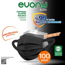 Evony Black Elastik Kulaklı Siyah Maske 100 Adet