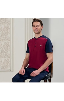 Over Sleep By Poleren Over Sleep 1713 Erkek Kısa Kol Uzun Alt Yazlık Pijama Takım Bordo Over Sleep By Poleren Over Sleep 1713 Erkek Kısa Kol Uzun Alt Yazlık Pijama Takım Bordo