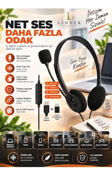 Usb + Type-c Çift Girişli Çağrı Merkezi Mikrofonlu Kafa Üstü Bilgisayar Kulaklığı Kulaküstü Kulaklık Siyah