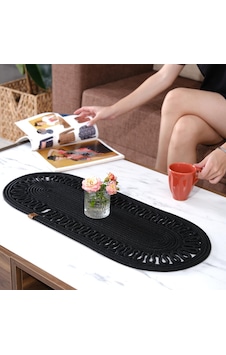 Modern Doğal Jüt Dokuma Masa Örtüsü, Örgülü Sehpa Yolluğu, Oval Masa Örtüsü Yemek Masası Veya Teras İçin Siyah Sku: Zeusb0dh6cdnv5 30 x 50