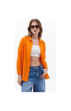 Paw Garage Kadın Perry Keten Gömlek Oversize Standart Mavı Pwgperry8