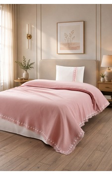 Tek Kişilik Kopanaki Dantelli & Püsküllü Pike Takımı 3 Parça - %100 Pamuk - 160x230 Cm - Pudra Tek Kişilik Kopanaki Dantelli & Püsküllü Pike Takımı 3 Parça - %100 Pamuk - 160x230 Cm - Pudra