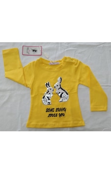 Peri Masalı Kız Bebek Tavşanlı Pullu Tek Body  6-18 Ay Sarı