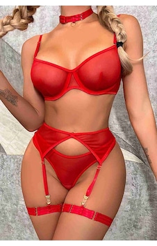Merry See Tül Sütyen Külot Takım Jartiyerli Boğaz Ve Bacak Aksesuarlı Kırmızı 001 Merry See Tül Sütyen Külot Takım Jartiyerli Boğaz Ve Bacak Aksesuarlı Kırmızı 001
