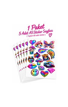 Lak Baskı Renkli Hologram Sticker Seti 5li A5 Toplam 80 Adet Çok Renkli Lak Baskı Renkli Hologram Sticker Seti 5li A5 Toplam 80 Adet Çok Renkli