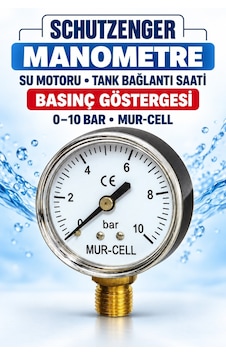 Murcell Manometre Su Motoru Tank Bağlantı Saati Basınç Göstergesi 0-10 Bar Murcell Manometre Su Motoru Tank Bağlantı Saati Basınç Göstergesi 0-10 Bar