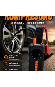Dijital Araç Kompresörü 10000mah 250 Psı Akü Takviye Cihazı Powerbank Led Fenerli Dijital Araç Kompresörü 10000mah 250 Psı Akü Takviye Cihazı Powerbank Led Fenerli