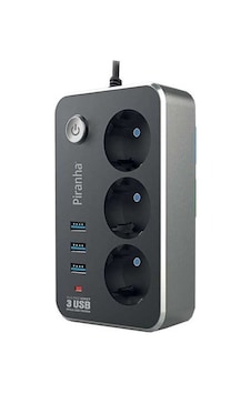 Piranha 3396 3xUsb Çıkışlı 3'lü Anahtarlı Termal Akım Korumalı Priz 2 Metre Siyah Piranha 3396 3xUsb Çıkışlı 3'lü Anahtarlı Termal Akım Korumalı Priz 2 Metre Siyah