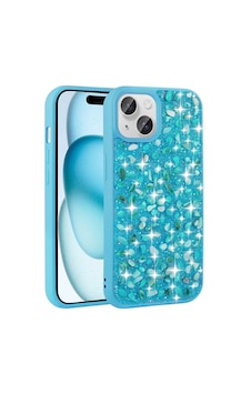 Apple iPhone Uyumlu 15 Kılıf Parlak Taşlı Tasarım Zore Linea Diamond Kapak Mavi Açık Apple iPhone Uyumlu 15 Kılıf Parlak Taşlı Tasarım Zore Linea Diamond Kapak Mavi Açık