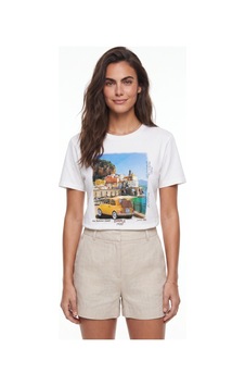 Onloox Kadın Beyaz Beyaz Pamuklu Bisiklet Yaka Kısa Kollu Italy Temalı Baskılı Günlük Kullanıma Uygun T-shirt Onloox Kadın Beyaz Beyaz Pamuklu Bisiklet Yaka Kısa Kollu Italy Temalı Baskılı Günlük Kullanıma Uygun T-shirt