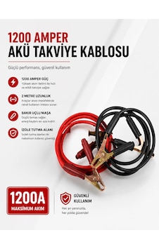 Hubrendy Tekno 1200 Amper Akü Takviye Kablosu 2 Metre Bakır Uçlu