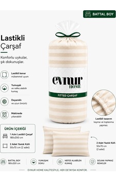 Evnur Home Çizgili Lastikli Çarşaf Seti Battal Boy Bej Evnur Home Çizgili Lastikli Çarşaf Seti Battal Boy Bej