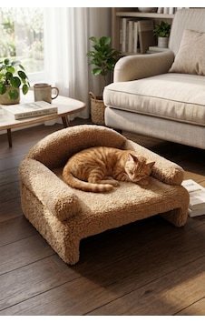Reyo Pet Peluş Kedi Oturma Koltuğu Kedi Yatağı Kahve