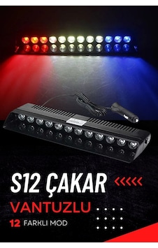 S12 Lamba Cam Içi Vantuzlu 12 Led Kırmızı Beyaz Mavi Çakmaklık Girişli 12 Mod