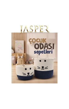 Jasper Lacivert İkili Jüt İp Kedi Tasarımlı Çok Amaçlı Çocuk Odası Oyuncak Kıyafet Kirli Sepeti Organizer Beyaz Jasper Lacivert İkili Jüt İp Kedi Tasarımlı Çok Amaçlı Çocuk Odası Oyuncak Kıyafet Kirli Sepeti Organizer Beyaz