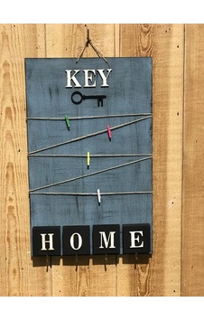 Dekoratif Home Keys Ahşap Resimlik Ve Notluk Saks Mavisi