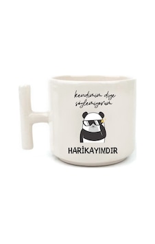 Panda Motto Söz Beyaz Rengi Eğlenceli Yazılı Esprili Özel Tasarım El Yapımı T Kulplu Fincan Panda Motto Söz Beyaz Rengi Eğlenceli Yazılı Esprili Özel Tasarım El Yapımı T Kulplu Fincan