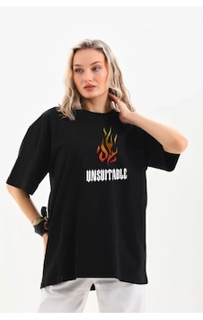 Modi Unisex Bisiklet Yaka Baskılı Oversize T-shirt - Siyah - Mymg106705 Modi Unisex Bisiklet Yaka Baskılı Oversize T-shirt - Siyah - Mymg106705