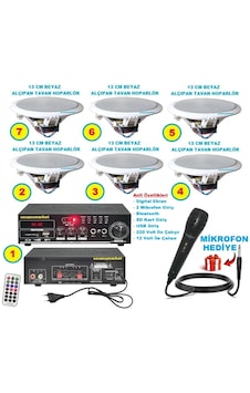 Tavan Hoparlör Sistemi 6 Adet 13 Cm Beyaz Renk Tavan Hoparlör + 1 Adet Amfi + Mikrofon Tavan Hoparlör Sistemi 6 Adet 13 Cm Beyaz Renk Tavan Hoparlör + 1 Adet Amfi + Mikrofon