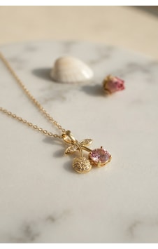 316l Çelik Zincir Gold Renk Pembe Kiraz Model Kolye Metalik 316l Çelik Zincir Gold Renk Pembe Kiraz Model Kolye Metalik