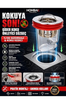 Kırmızı Valfli Gider Koku Önleyici Süzgeç Silikon Contalı Sızdırmaz Gider Kapağı - Gdr005