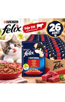 Felix Sığır Etli Yetişkin Kedi Yaş Mama 26x85g Felix Sığır Etli Yetişkin Kedi Yaş Mama 26x85g