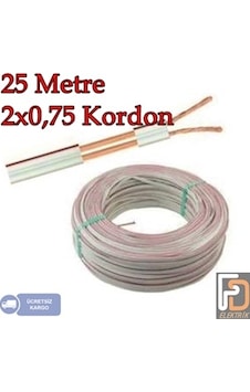 2X0.75 Kordon 25 Metre Şeritli Beyaz Kablo 25 M 2X0.75 Kordon 25 Metre Şeritli Beyaz Kablo 25 M