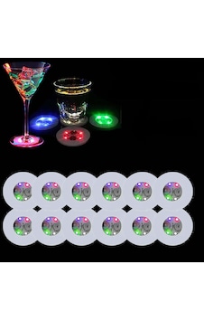 Renkli Led Işıklı Bardak Altlığı - Dekoratif 12 Adet Pilli