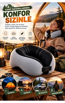 Kamp Boyun Yastığı Hafızalı Süngerli Çadır, Karavan, Araç Ve Seyahat İçin Ergonomik Destek Yastığı Siyah - 931320054 Siyah