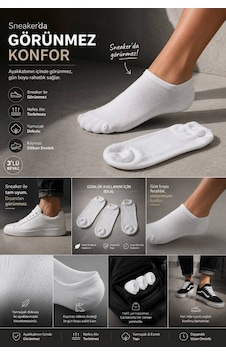 Erkek Üçlü Görünmez Sneaker Çorap Beyaz Erkek Üçlü Görünmez Sneaker Çorap Beyaz