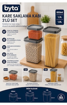 3'lü Kare Erzak Saklama Kabı Seti 650 Ml + 1,3 L + 1,9 L Kapaklı Plastik Gıda Saklama Kabı Şeffaf Mutfak Düzenleme Seti Şeffaf 3'lü Kare Erzak Saklama Kabı Seti 650 Ml + 1,3 L + 1,9 L Kapaklı Plastik Gıda Saklama Kabı Şeffaf Mutfak Düzenleme Seti Şeffaf