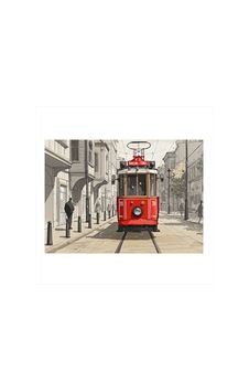 Kırmızı Tramvay Sokakta Art Mdf Poster Kırmızı Tramvay Sokakta Art Mdf Poster