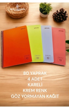 4 Adet A4 80 Yaprak Kareli Telli Defter Pastel Renk Plastik Kapak Göz Yormayan Krem Renk Kağıt 4 Adet A4 80 Yaprak Kareli Telli Defter Pastel Renk Plastik Kapak Göz Yormayan Krem Renk Kağıt