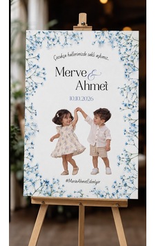 Mavi Çiçekli Fotoğraflı Düğün Karşılama Panosu - Kanvas Tablo Mavi Çiçekli Fotoğraflı Düğün Karşılama Panosu - Kanvas Tablo