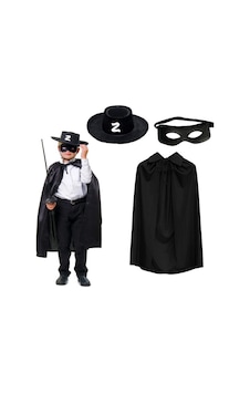 Zorro Pelerini Şapkası Ve Maske Seti Çocuk Boy Siyah Zorro Pelerini Şapkası Ve Maske Seti Çocuk Boy Siyah