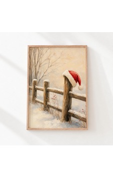 Karlı Çit Direğinde Noel Baba Şapkası, Vintage Çiftlik Evi Tarzı Noel Duvar Sanatı Baskısı Dijital İndirme 1365 Karlı Çit Direğinde Noel Baba Şapkası, Vintage Çiftlik Evi Tarzı Noel Duvar Sanatı Baskısı Dijital İndirme 1365