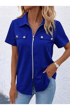 Veraura Lifestyle Kadın Kısa Kollu Ceket Yaka Önü Fermuarlı Cep Detay Kısa Kol Ithal Krep Bluz Saks Mavi Veraura Lifestyle Kadın Kısa Kollu Ceket Yaka Önü Fermuarlı Cep Detay Kısa Kol Ithal Krep Bluz Saks Mavi