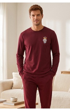 Siyah İnci Baskılı Pamuklu Likralı Örme Pijama Takım 26241803 bordo Siyah İnci Baskılı Pamuklu Likralı Örme Pijama Takım 26241803 bordo