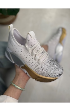 Günlük Kadın Spor Ayakkabı Taşlı Bağcıklı Hafif Kalın Yüksek Renkli Taban Yürüyüş Sneaker 403 Beyaz Günlük Kadın Spor Ayakkabı Taşlı Bağcıklı Hafif Kalın Yüksek Renkli Taban Yürüyüş Sneaker 403 Beyaz