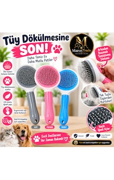 Kedi Köpek Tüy Tarağı Arkadan Basmalı Kendini Temizleyen Fırça Tek Tuşla Tüy Temizleme Ergonomik Pet Tarak
