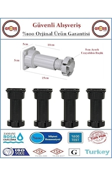 Plastik Mobilya Baza Ayağı - 10-15cm - Ayarlanabilir - 4 Adet Siyah