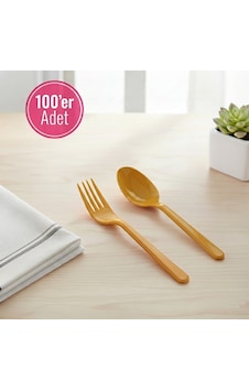 100 'er Adet Altın Renk Plastik Lüx Çatal Ve Kaşık Seti 100 'er Adet Altın Renk Plastik Lüx Çatal Ve Kaşık Seti