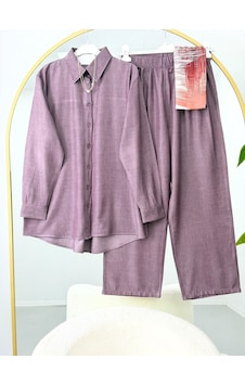 Lovie Moda Kadın Trend Gömlekli Pantolonlu Takım Mürdüm Mor Lovie Moda Kadın Trend Gömlekli Pantolonlu Takım Mürdüm Mor