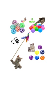 6'lı Kedi Oyun Seti : Kedi Oyun Oltası 50 Cm , 3'lü Oyun Topu , Kedi Sarma Top , Çıngıraklı Top