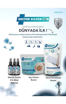 Doctor Silver Ion Gümüş İyonlu Kolonya 3 x 50 ML + Vücut Temizleme Kesesi + Saç Yıkama Bonesi Doctor Silver Ion Gümüş İyonlu Kolonya 3 x 50 ML + Vücut Temizleme Kesesi + Saç Yıkama Bonesi