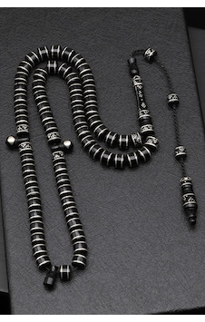 Gümüş İşlemeli Kuka Ağacı 99'lu Tesbih 8 X 7 Mm Rondel Kesim - T-1749 Gümüş İşlemeli Kuka Ağacı 99'lu Tesbih 8 X 7 Mm Rondel Kesim - T-1749