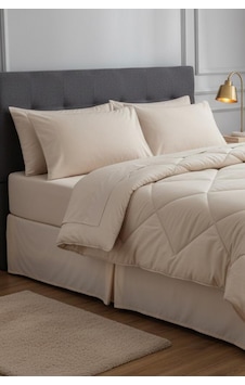 Satin Pollysaten Comforter Çift Kişilik Yorgan Seti Bej Bej Satin Pollysaten Comforter Çift Kişilik Yorgan Seti Bej Bej