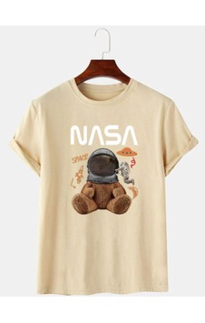 Flood Of Style Unisex Beyaz Ayıcık Nasa Tshirt Bej