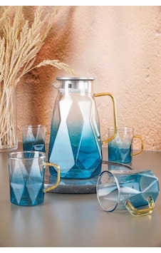 Acar Lueray 5 Parça 1500 Ml Sürahi 300 Ml 4 Bardak Seti Mavi Acr-090