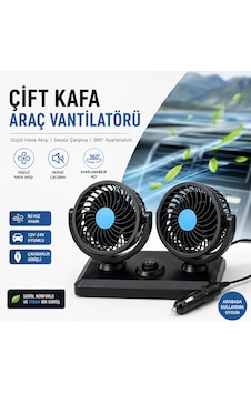 Çift Başlıklı 360 Dönebilen Araç İçi Vantilatör 12v/24v Uyumlu Sessiz Çakmaklık Fanı 2 Kademeli Çift Başlıklı 360 Dönebilen Araç İçi Vantilatör 12v/24v Uyumlu Sessiz Çakmaklık Fanı 2 Kademeli